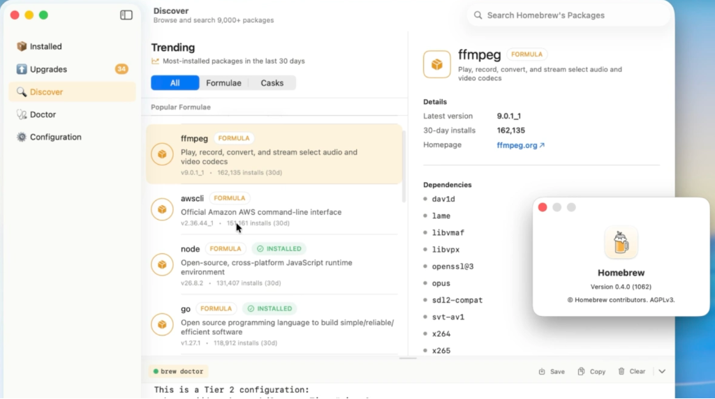 홈브루 공식 네이티브 GUI 앱 BrewUI 인터페이스 화면