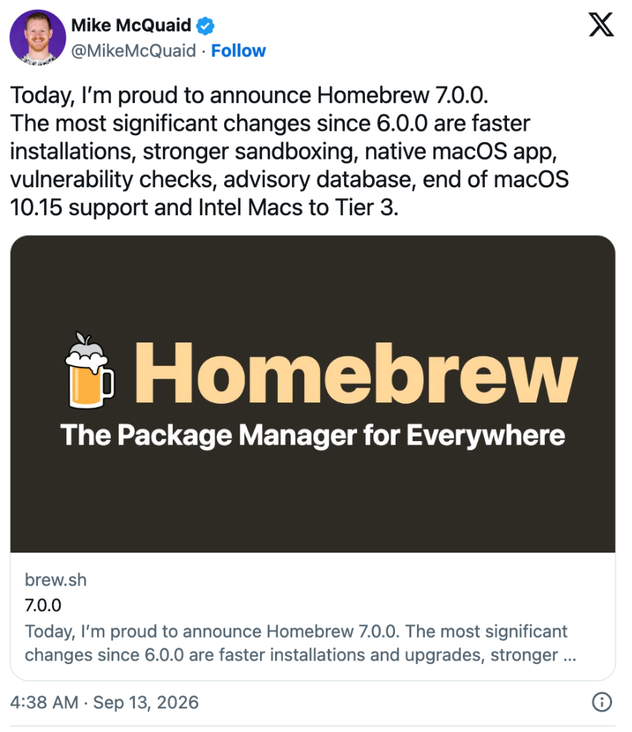 Homebrew 7.0.0 출시 안내 공지