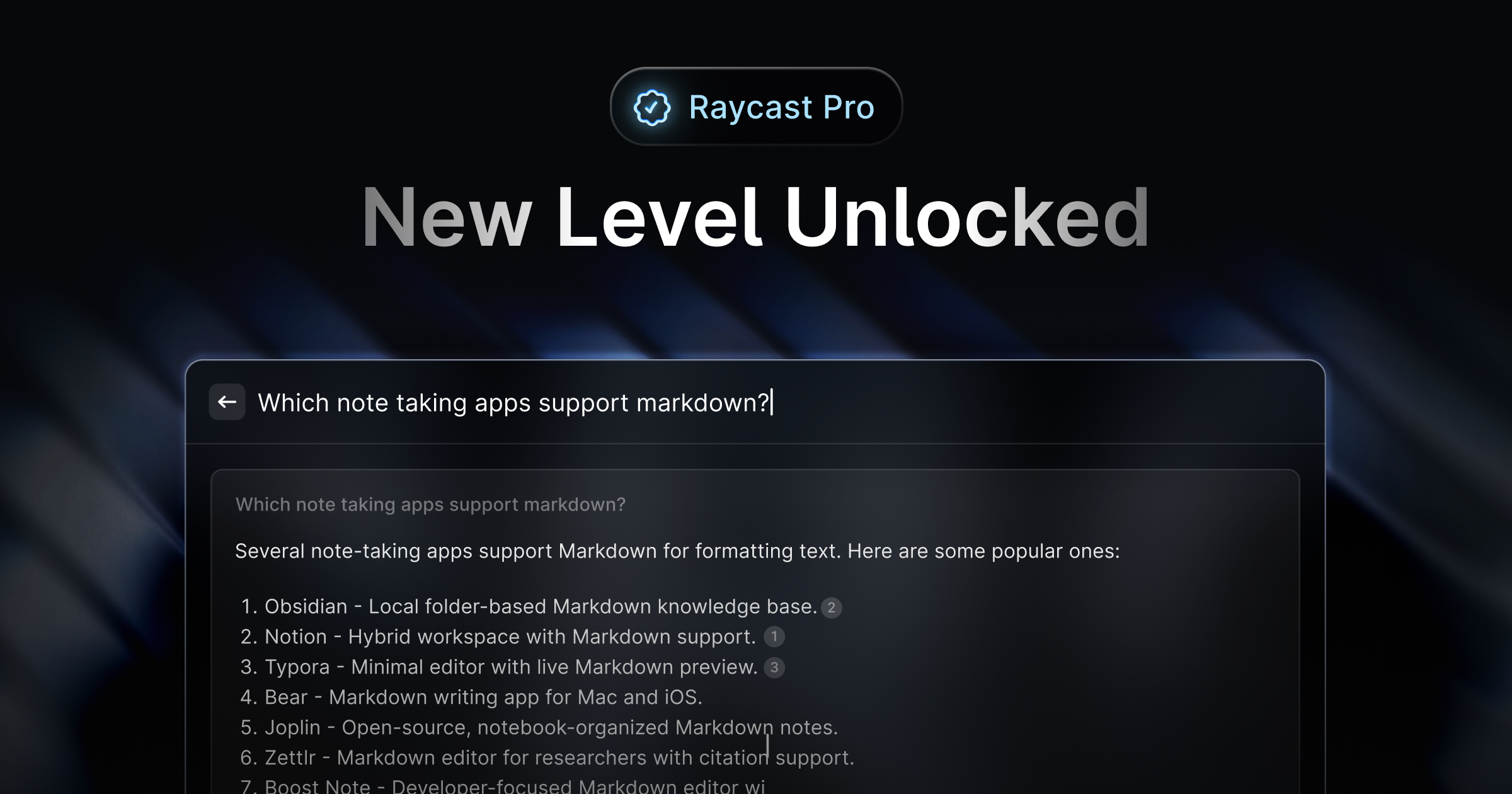 Raycast Pro 공식 페이지에 표시된 AI Chat 화면